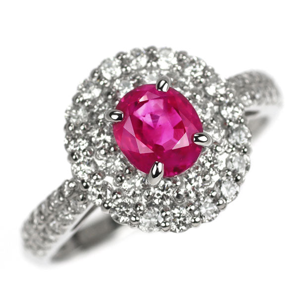 Pt900 ビルマ産 非加熱ルビー ダイヤモンド リング 1.22ct D0.67ct