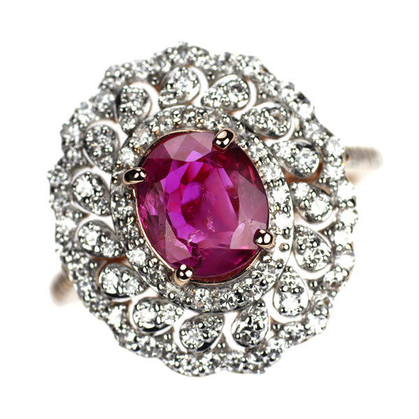 K18WG/PG ビルマ/ミャンマー産 非加熱ルビー ダイヤモンド リング 1.777ct D0.88ct