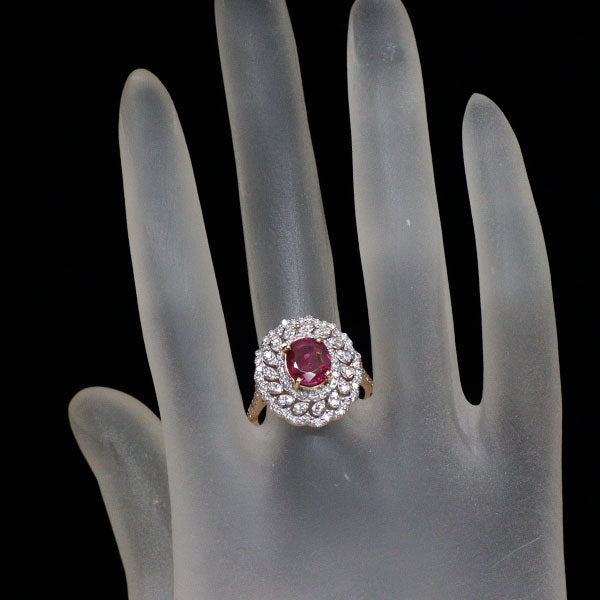 K18WG/PG ビルマ/ミャンマー産 非加熱ルビー ダイヤモンド リング 1.777ct D0.88ct