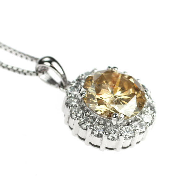 K18WG Diamond pendant necklace 3.141ct FLB I1 D0.80ct