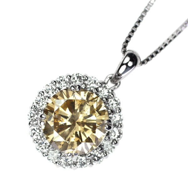 K18WG Diamond pendant necklace 3.141ct FLB I1 D0.80ct
