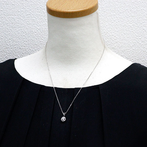 老鳳祥 K18WG 多面カット ダイヤモンド ダイヤモンド ペンダントネックレス 0.27ct D0.09ct
