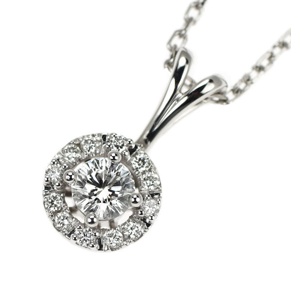 老鳳祥 K18WG 多面カット ダイヤモンド ダイヤモンド ペンダントネックレス 0.27ct D0.09ct