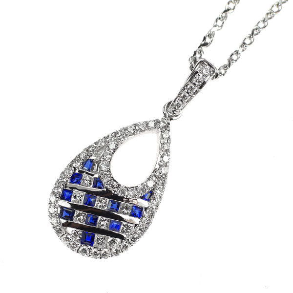 K18WG サファイア ダイヤモンド ペンダントネックレス 0.20ct D0.39ct