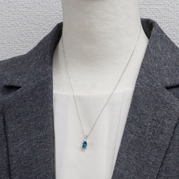 K18WG ブルージルコン ダイヤモンド ペンダントネックレス 2.21ct D0.13ct