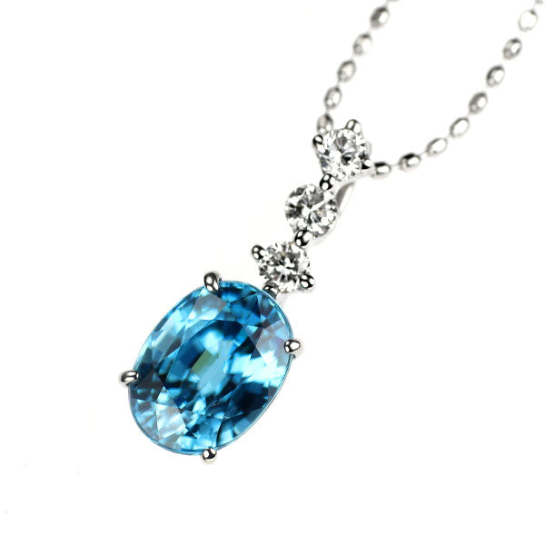 K18WG ブルージルコン ダイヤモンド ペンダントネックレス 2.21ct D0.13ct