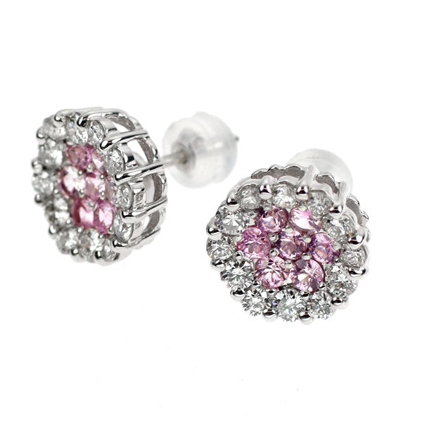 K18WG ピンク サファイア ダイヤモンド ピアス 1.02ct D1.12ct