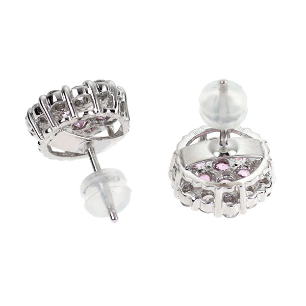 K18WG ピンク サファイア ダイヤモンド ピアス 1.02ct D1.12ct