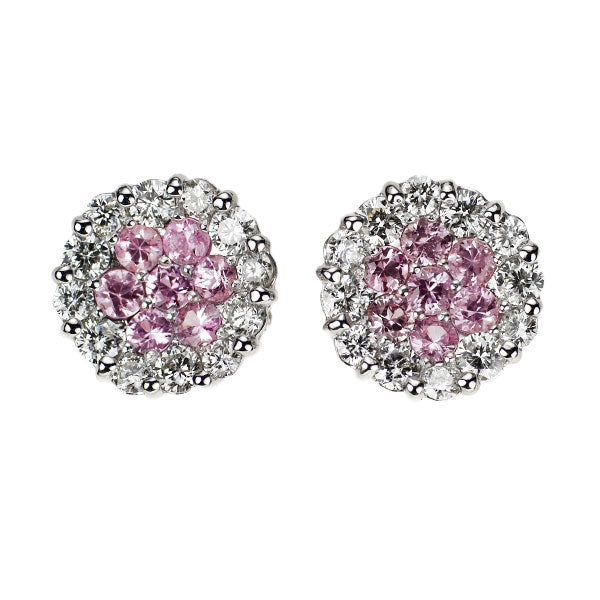 K18WG ピンク サファイア ダイヤモンド ピアス 1.02ct D1.12ct