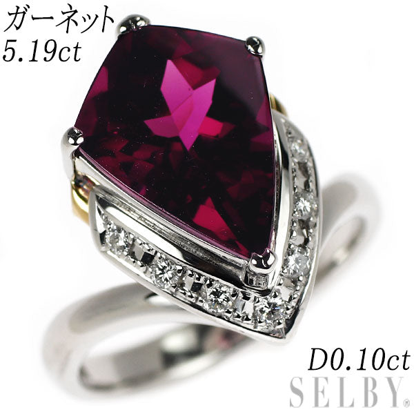 K18YG/ Pt900 ガーネット ダイヤモンド リング 5.19ct D0.10ct