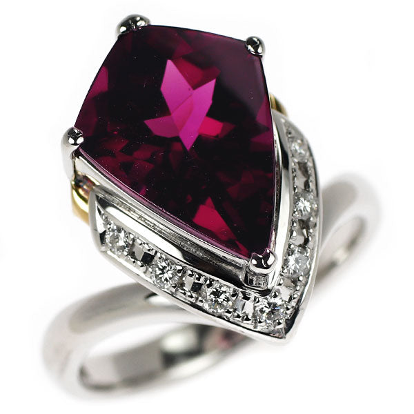 K18YG/ Pt900 ガーネット ダイヤモンド リング 5.19ct D0.10ct