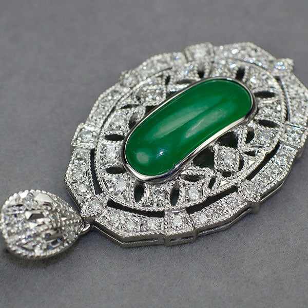 Pt900 翡翠/ヒスイ ダイヤモンド ペンダントトップ 2.62ct D0.53ct【ヒスコレ】