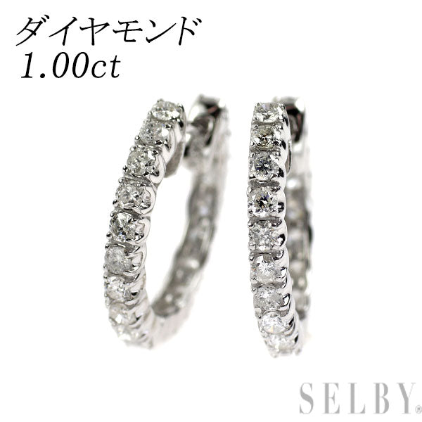 K14WG ダイヤモンド ピアス 1.00ct フープ