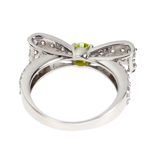 Pt900 トリートイエローグリーン ダイヤモンド リング 0.30ct D0.75ct リボン