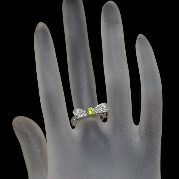 Pt900 トリートイエローグリーン ダイヤモンド リング 0.30ct D0.75ct リボン