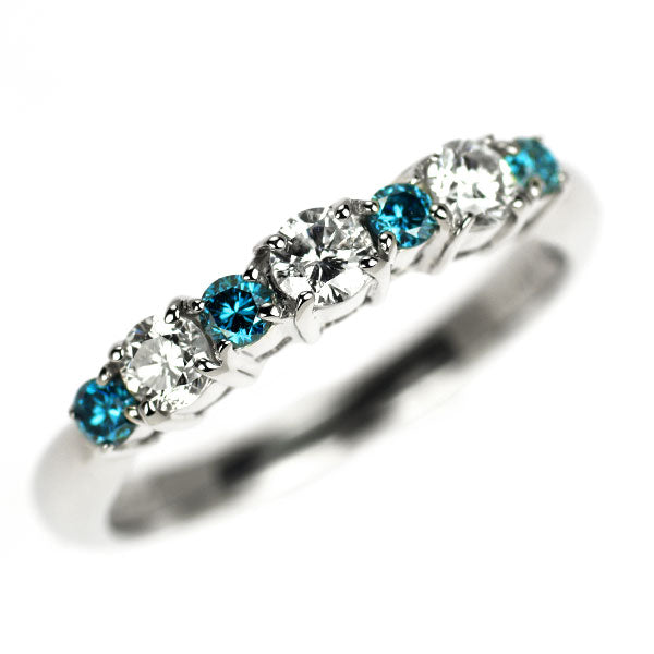 Pt900 トリートブルー/カラーレス ダイヤモンド リング 0.50ct