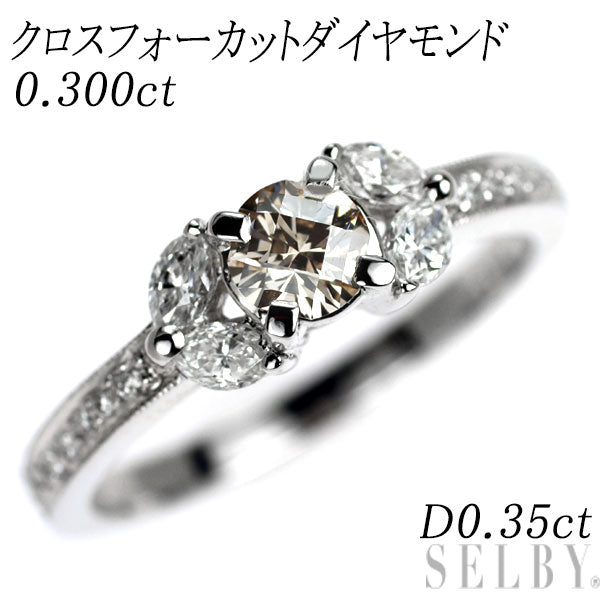 K18WG クロスフォーカット ダイヤモンド リング 0.300ct D0.35ct