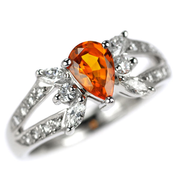 Pt900 スペサルティン ガーネット ダイヤモンド リング 0.83ct D0.40ct