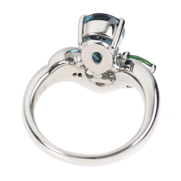 Pt900 インディゴライトトルマリン グリーンガーネット ダイヤモンド リング 1.29ct D0.04ct