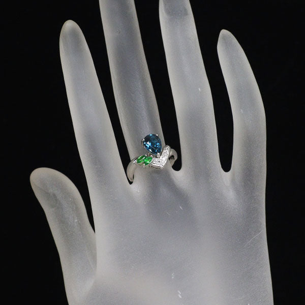 Pt900 インディゴライトトルマリン グリーンガーネット ダイヤモンド リング 1.29ct D0.04ct