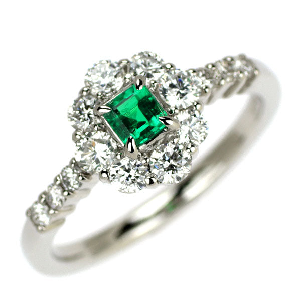 Pt900 エメラルド ダイヤモンド リング 0.17ct D0.68ct