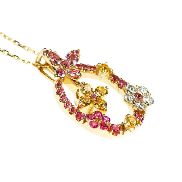 セイレーンアズーロ K18YG/WG ピンク/イエローサファイア ダイヤモンド ペンダントネックレス 0.70ct D0.35ct リバーシブル セパレートフラワー