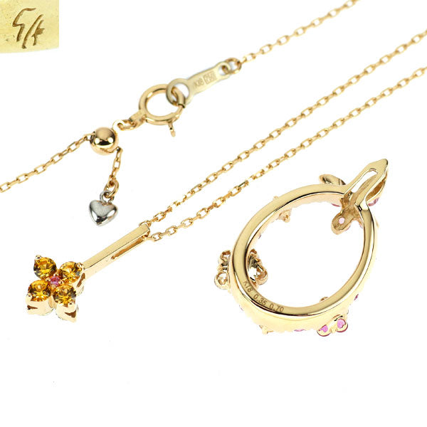 セイレーンアズーロ K18YG/WG ピンク/イエローサファイア ダイヤモンド ペンダントネックレス 0.70ct D0.35ct リバーシブル セパレートフラワー