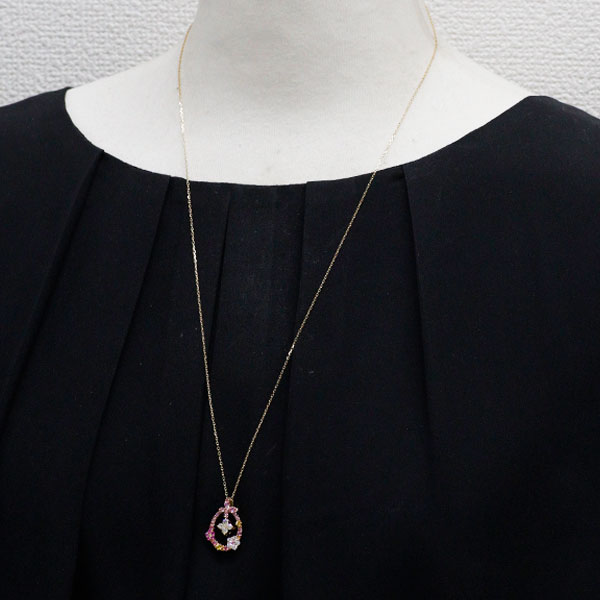 セイレーンアズーロ K18YG/WG ピンク/イエローサファイア ダイヤモンド ペンダントネックレス 0.70ct D0.35ct リバーシブル セパレートフラワー