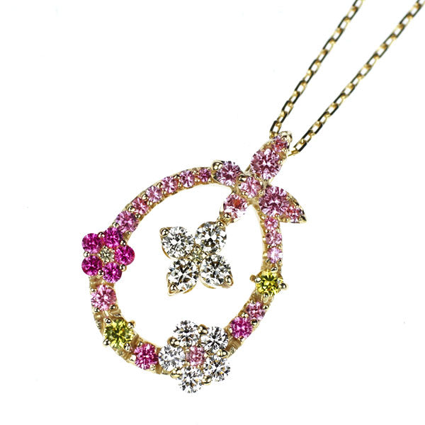 セイレーンアズーロ K18YG/WG ピンク/イエローサファイア ダイヤモンド ペンダントネックレス 0.70ct D0.35ct リバーシブル セパレートフラワー