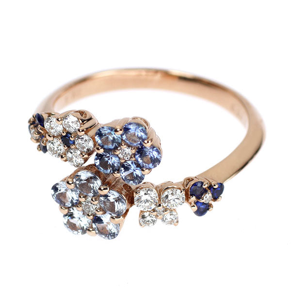 セイレーンアズーロ K18PG サファイア ダイヤモンド リング 0.93ct D0.34ct フラワー