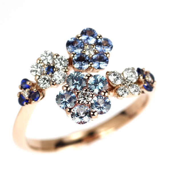 セイレーンアズーロ K18PG サファイア ダイヤモンド リング 0.93ct D0.34ct フラワー