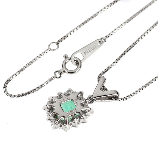 Pt900/ Pt850 エメラルド ダイヤモンド ペンダントネックレス 1.05ct 0.50ct