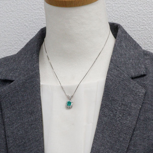 Pt900/ Pt850 エメラルド ダイヤモンド ペンダントネックレス 1.05ct 0.50ct