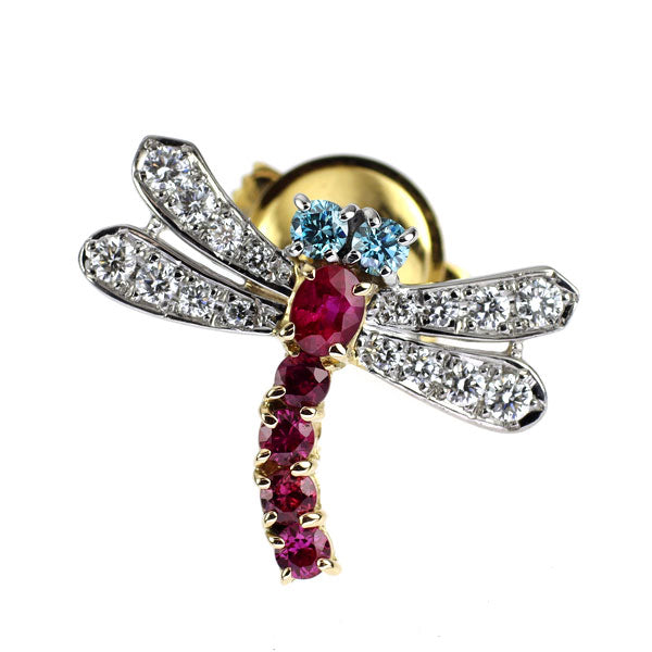 石川暢子 K18YG/Pt900 ルビー ダイヤモンド ブローチ 0.52ct D0.46ct とんぼ