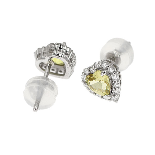 Pt950/Pt900 ハートシェイプ イエローサファイア ダイヤモンド ピアス 0.86ct D0.20ct