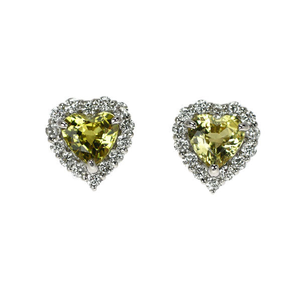 Pt950/Pt900 ハートシェイプ イエローサファイア ダイヤモンド ピアス 0.86ct D0.20ct
