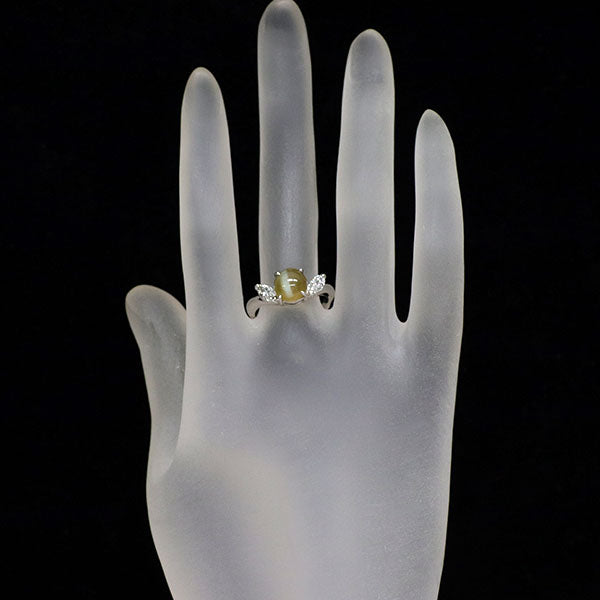 Pt900 クリソベリル キャッツアイ ダイヤモンド リング 2.763ct D0.43ct