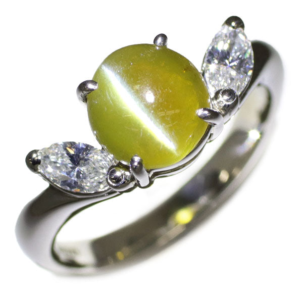 Pt900 クリソベリル キャッツアイ ダイヤモンド リング 2.763ct D0.43ct