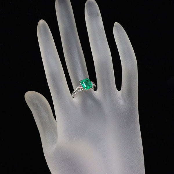 Pt950/K18PG エメラルド 天然ピンク/カラーレス ダイヤモンド リング 1.65ct PD0.075ct D0.169ct
