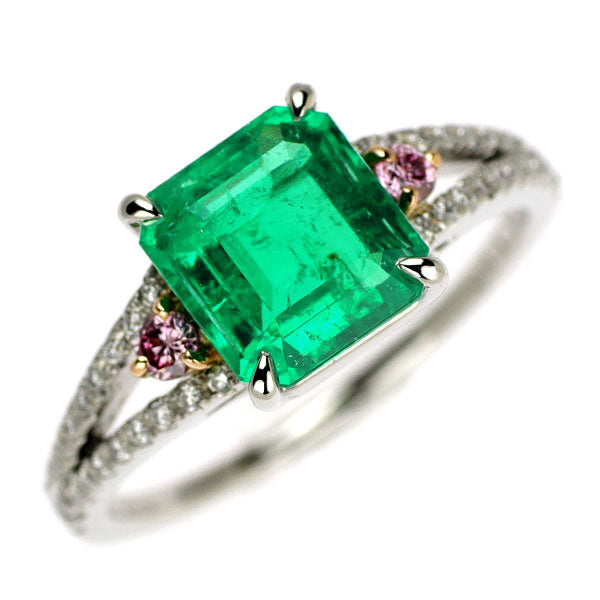 Pt950/K18PG エメラルド 天然ピンク/カラーレス ダイヤモンド リング 1.65ct PD0.075ct D0.169ct