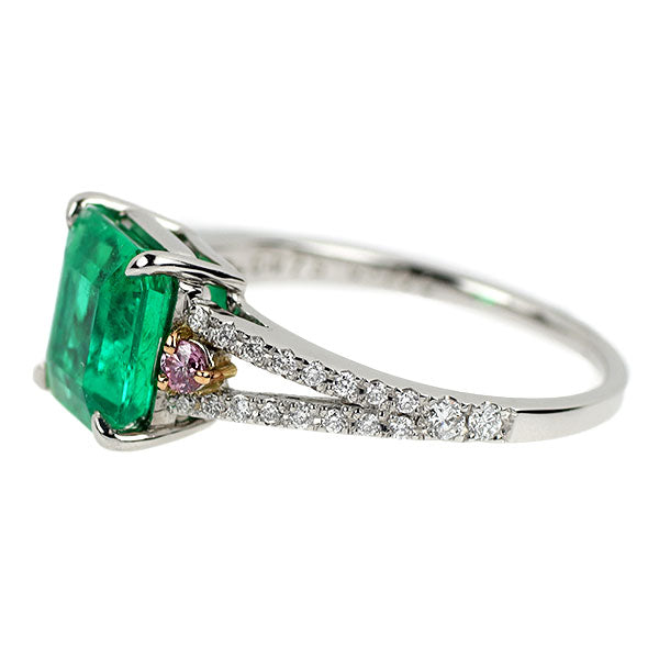 Pt950/K18PG エメラルド 天然ピンク/カラーレス ダイヤモンド リング 1.65ct PD0.075ct D0.169ct