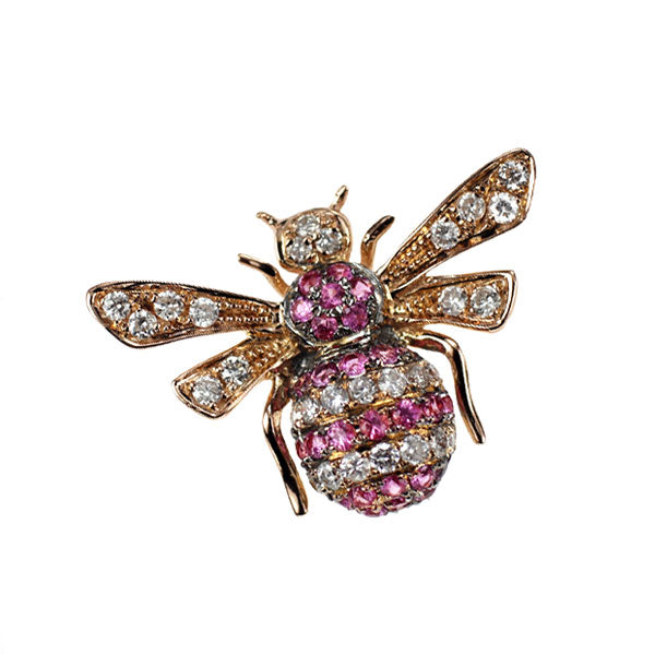 K18PG ピンクサファイア ダイヤモンド ピンブローチ 0.18ct D0.18ct 蜂