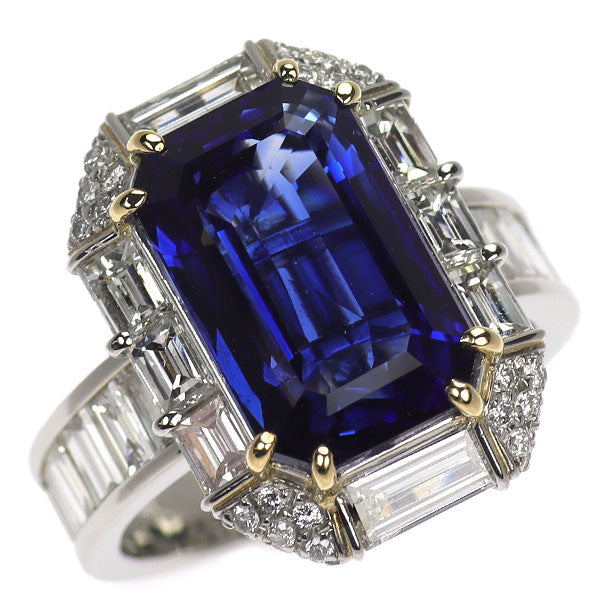 Pt900/K18YG スリランカ産 サファイア ダイヤモンド リング 9.330ct D2.71ct