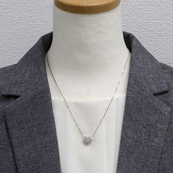 ポンテヴェキオ K18WG ダイヤモンド ペンダントネックレス 0.60ct チェーン社外 ハート  パヴェ