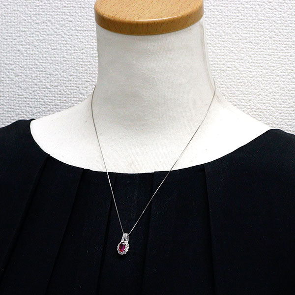 Pt900/ Pt850 非加熱 オーバルシェイプ ルビー ダイヤモンド ペンダントネックレス 0.99ct D0.40ct