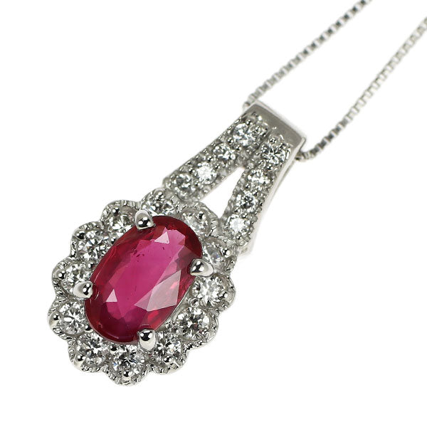 Pt900/ Pt850 非加熱 オーバルシェイプ ルビー ダイヤモンド ペンダントネックレス 0.99ct D0.40ct