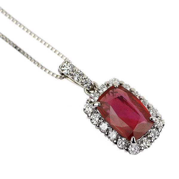Pt900/ Pt850 非加熱ルビー ダイヤモンド ペンダントネックレス 1.01ct D0.24ct
