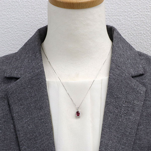 Pt900/ Pt850 非加熱ルビー ダイヤモンド ペンダントネックレス 1.01ct D0.24ct