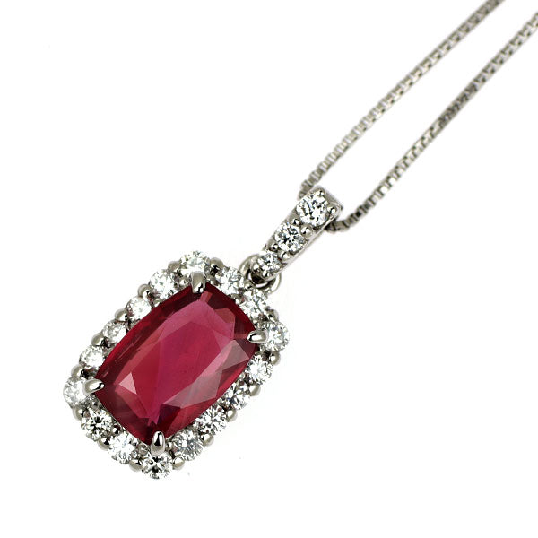Pt900/ Pt850 非加熱ルビー ダイヤモンド ペンダントネックレス 1.01ct D0.24ct