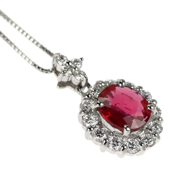 Pt900/ Pt850 非加熱 ルビー ダイヤモンド ペンダントネックレス 1.00ct D0.43ct